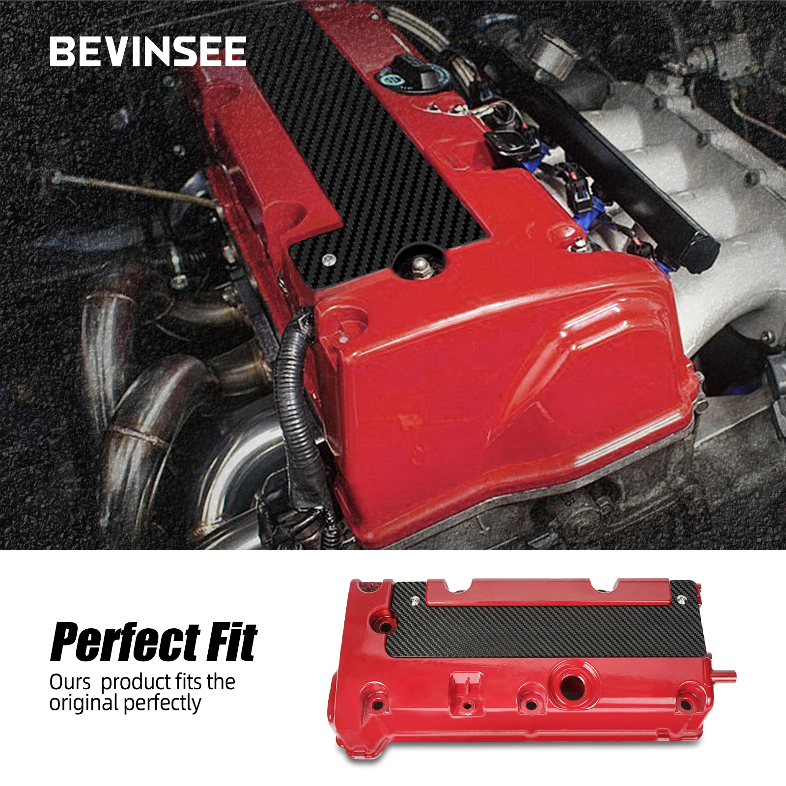 BEVINSEE Tapa de válvulas fibra de carbono Honda Civic K20 K24 - imagen 5