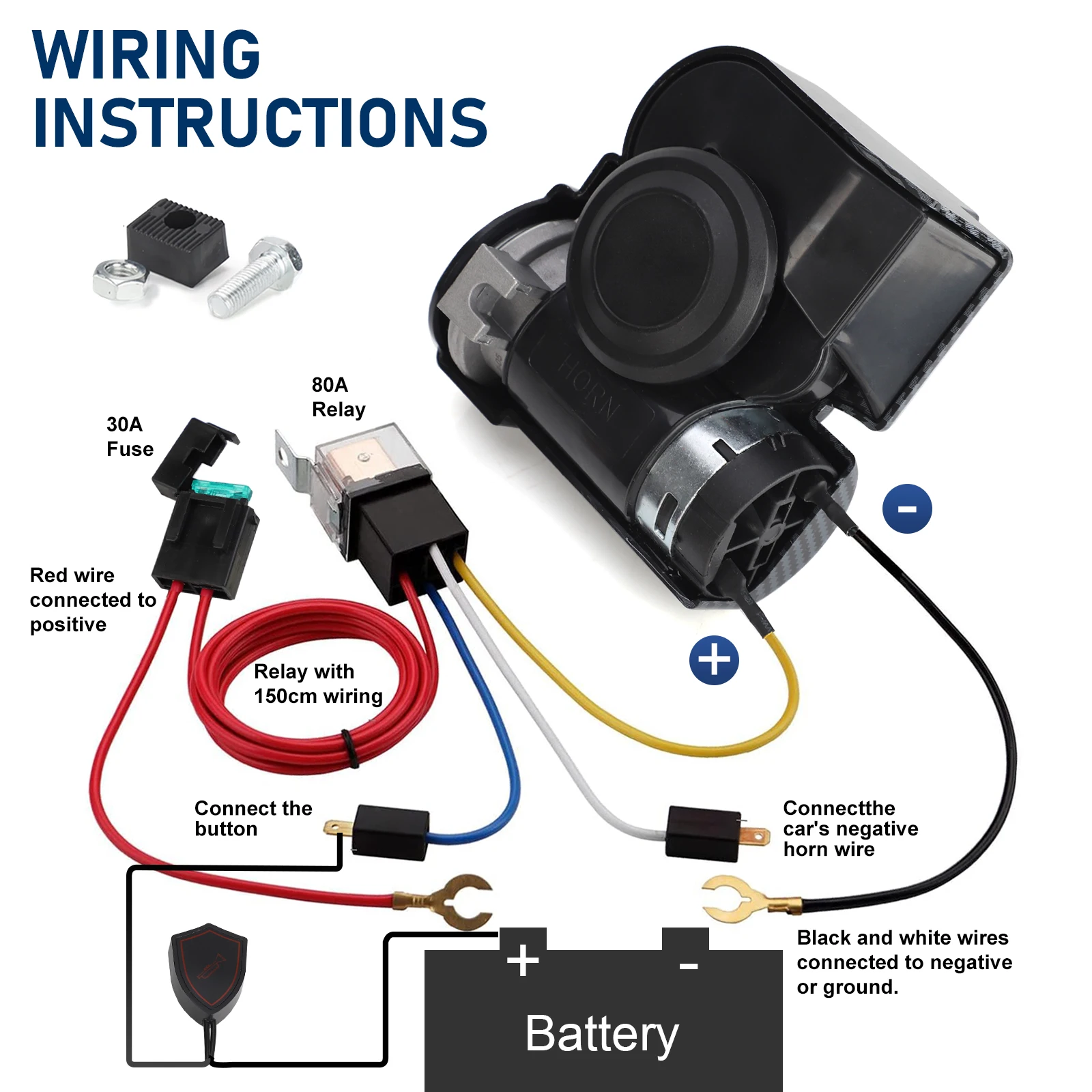 Bocina de aire eléctrica 12 V, doble tono y 150 dB para coche - imagen 3