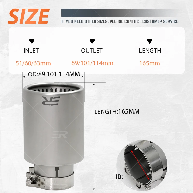 Cola de escape universal de acero inoxidable mate – 89/101 mm - imagen 3