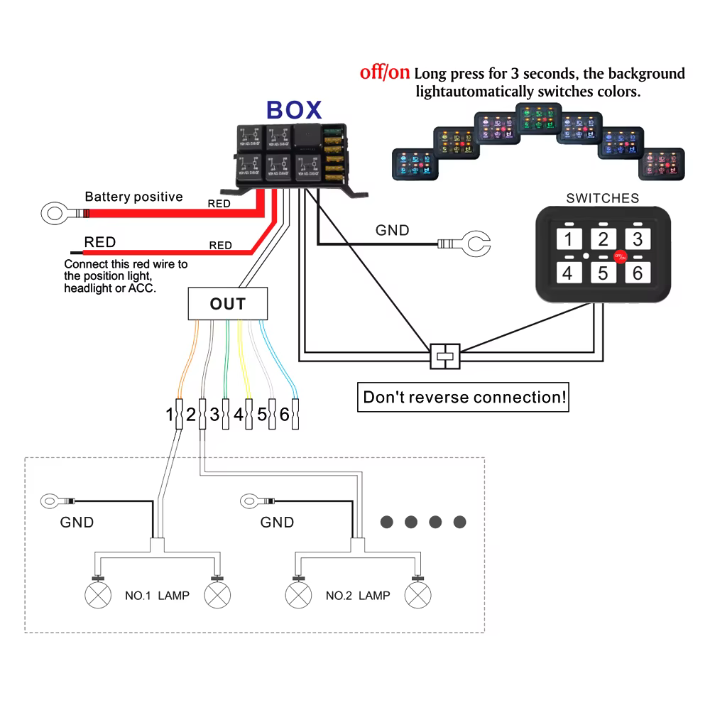 Panel de interruptores 12 V de 6 teclas con relé y 7 colores - imagen 4