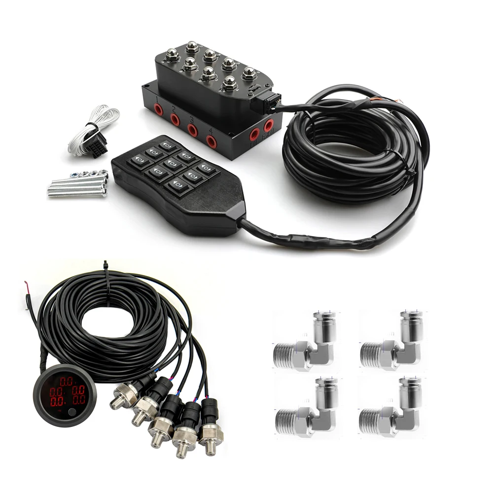 Unidad de válvula solenoide VU4 Universal, amortiguador de 1/4 ", bloque de válvula de suspensión neumática con controlador de mango de 5M con kit de calibre de 52mm