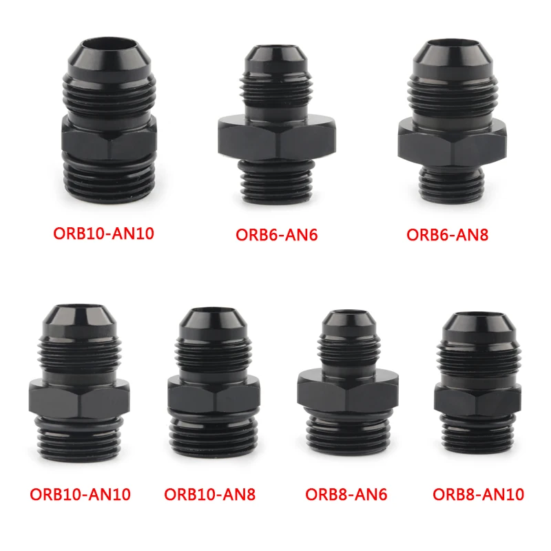 Racord adaptador ORB-AN aluminio negro 6061 para automoción y tuning