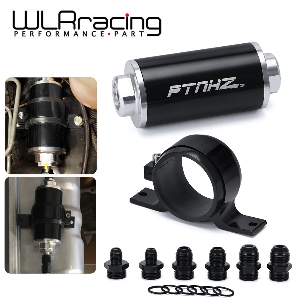 WLR - 58mm Universal Inline Fuel Filter with Adaptor AN6 AN8 AN10 Fittings 50 Micron Element And 60mmFuel Filter Bracket For E85