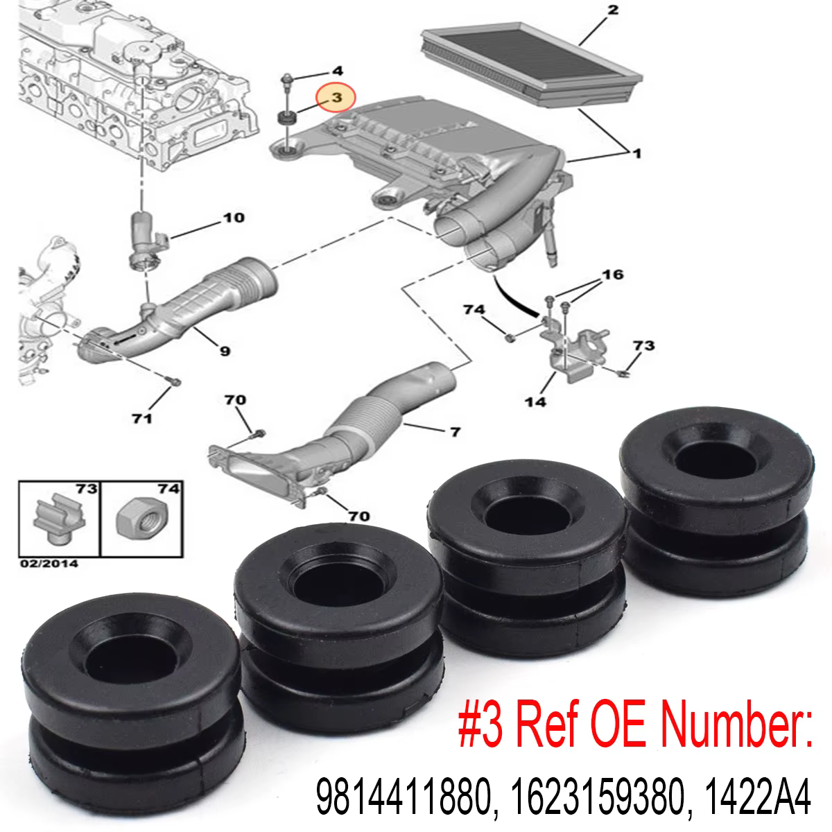 Peugeot 1623159380 Soporte goma tapa motor – 208, 308 y 3008 - imagen 2