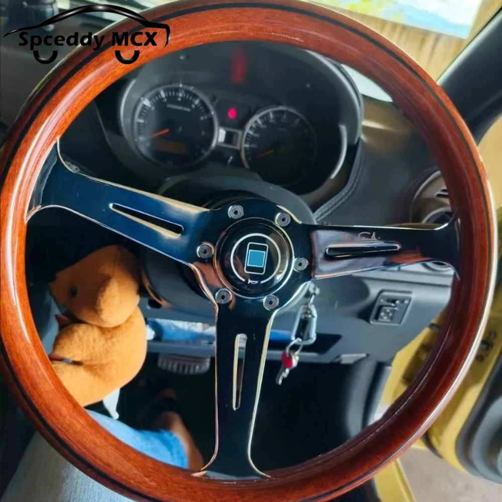 Volante deportivo clásico de madera y aluminio pulido 350 mm para avión - imagen 2