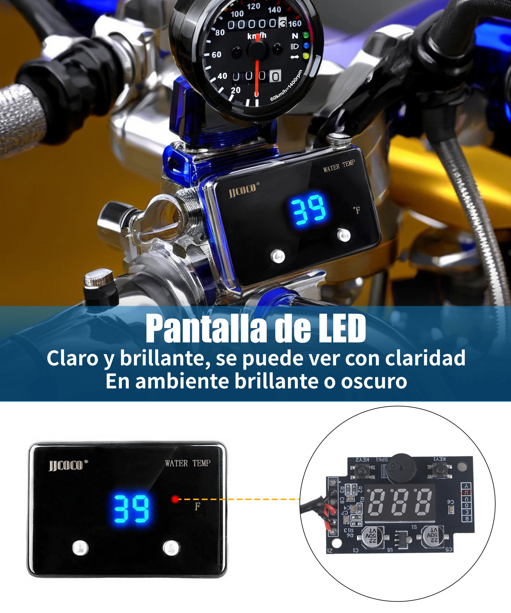 Medidor digital temperatura agua JJCOCO con sensor 1/8 NPT y alarma - imagen 2
