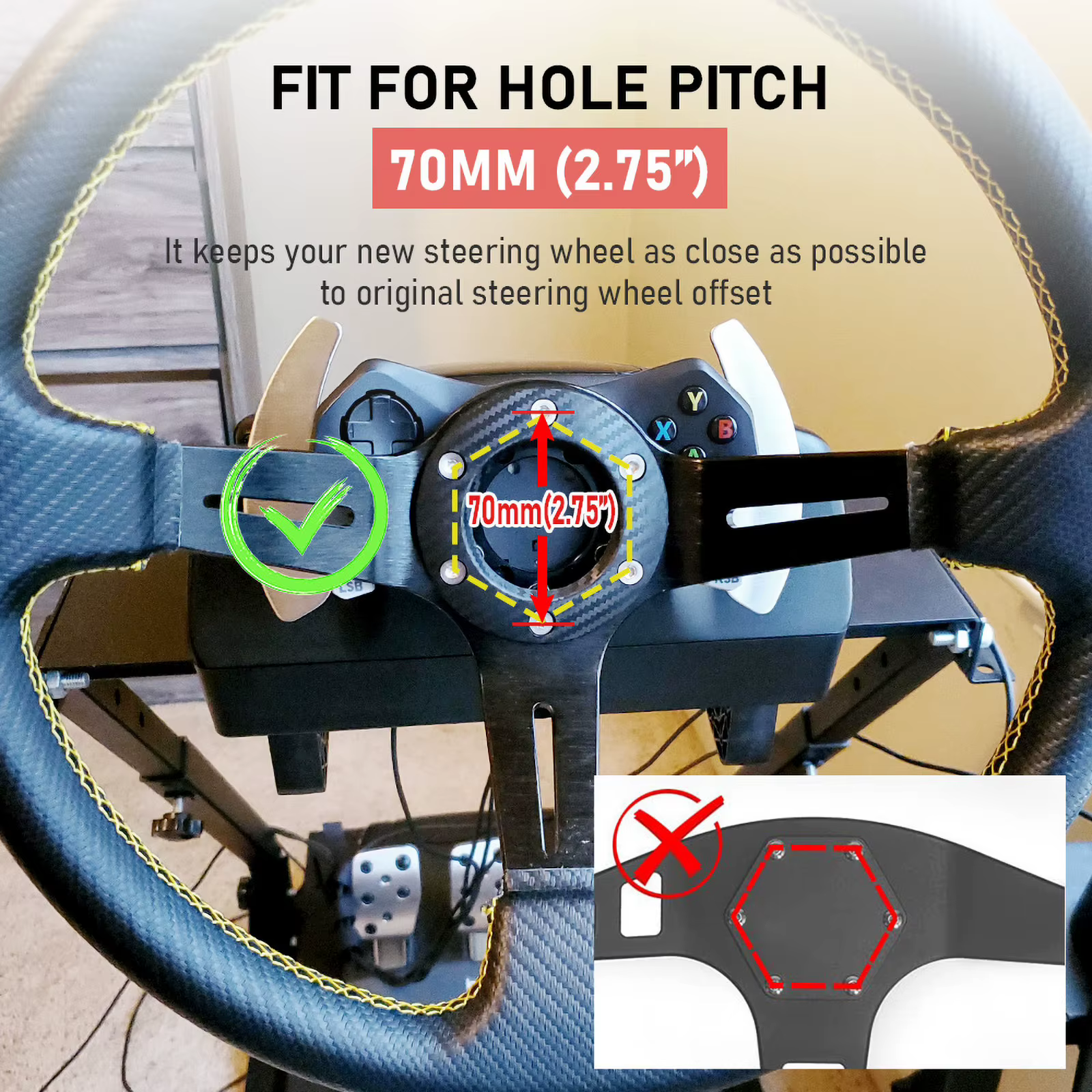 Placa adaptadora de volante 70 mm para Logitech G29 G920 G923, PCD 13" - imagen 3