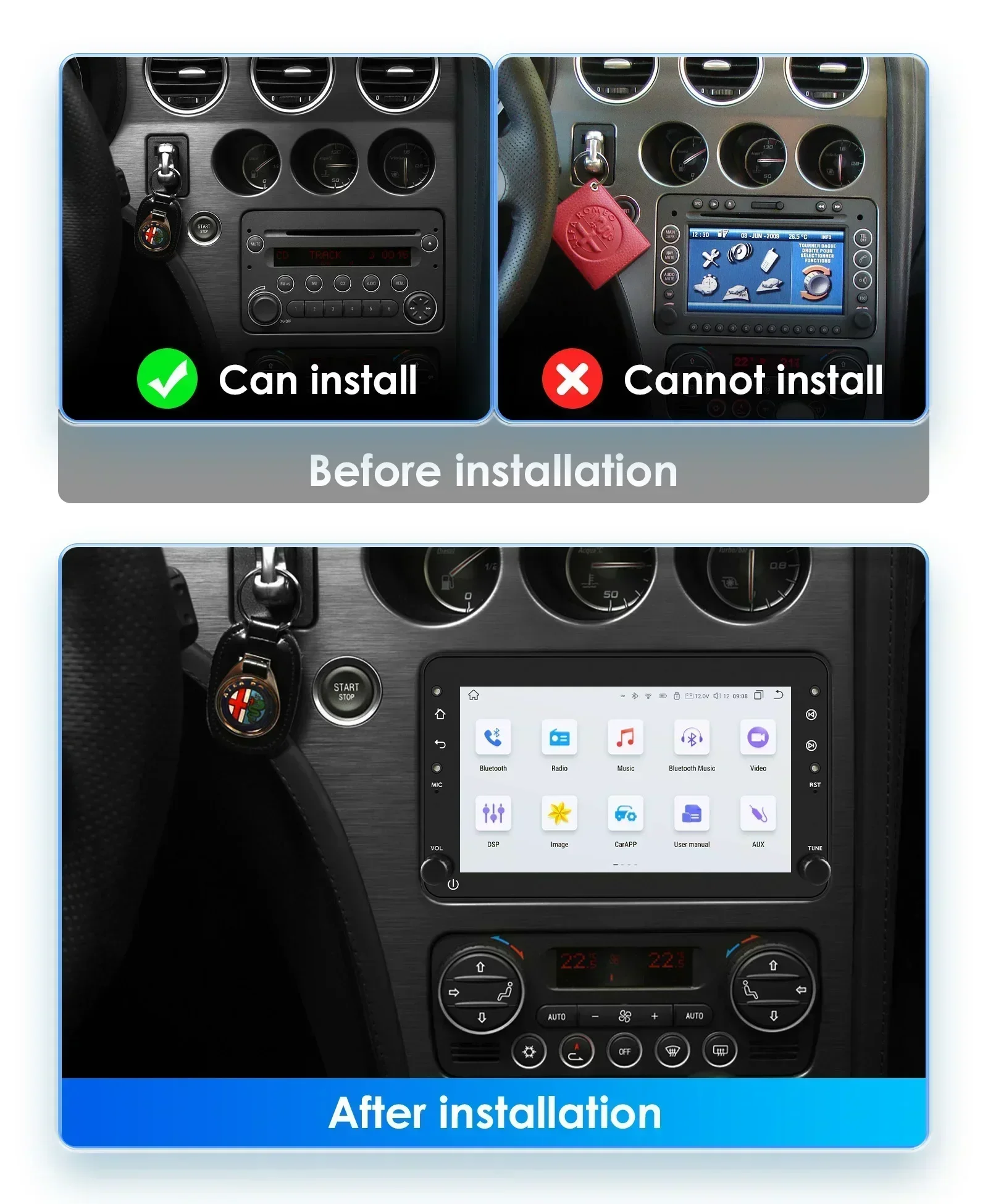 Hizpo Radio Android Auto con CarPlay - Alfa Romeo 159 Sportwagon - imagen 3
