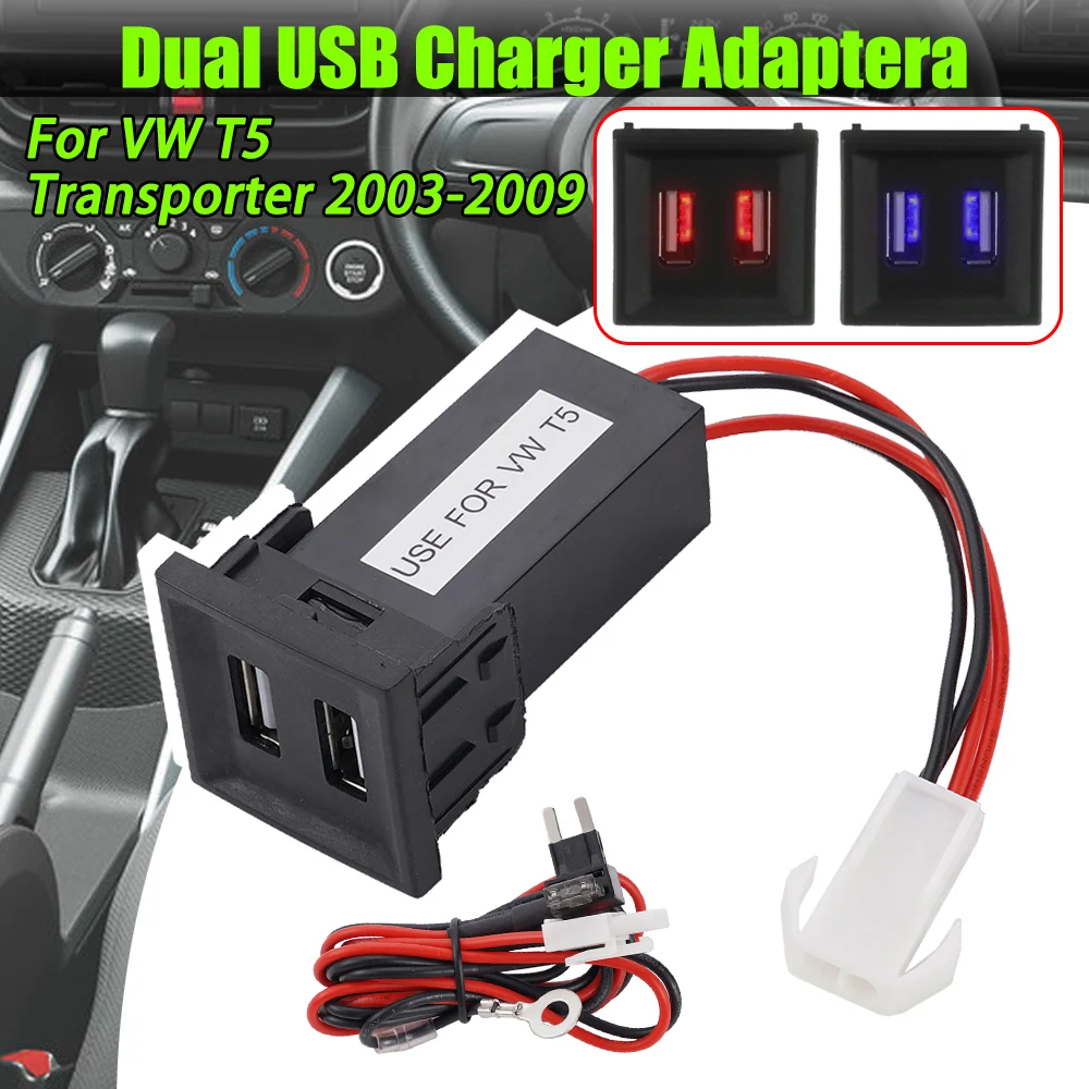 Cargador USB 12V doble para VW T5 Transporter 2003-2009 - imagen 2