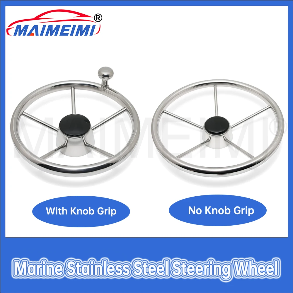 Volante destructor de 5 radios de acero inoxidable o con perilla, volante pulido con espejo para accesorios de barco yate marino - imagen 2