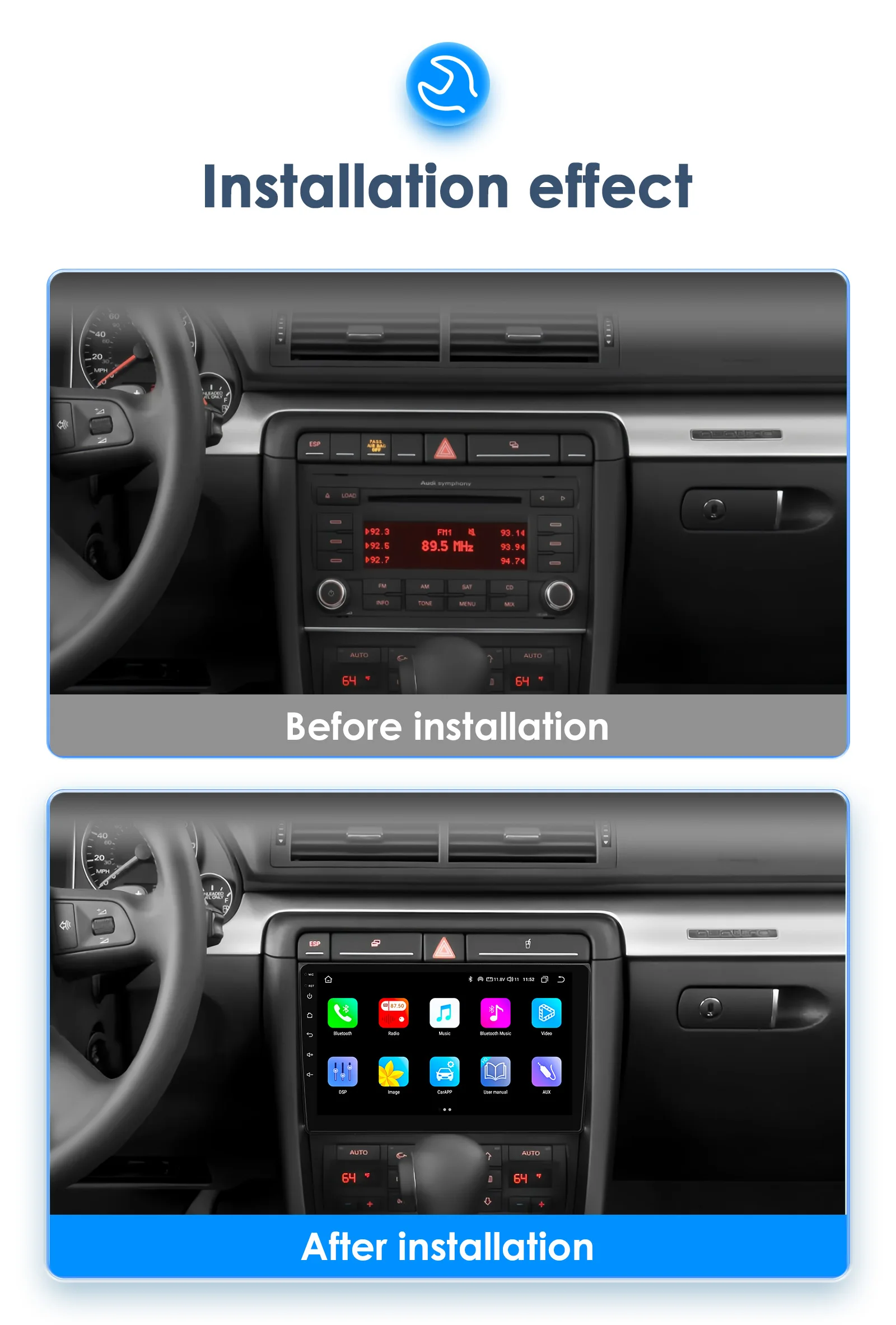 Radio Android 2DIN con GPS y CarPlay 4G – Audi A4 B8 - imagen 2