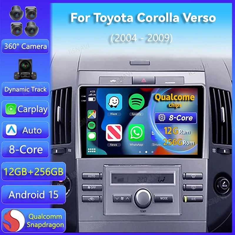 Android 15 Auto Toyota Corolla Verso 2004-2009 Carplay GPS 360 cámara