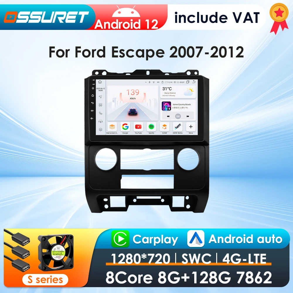 Radio Android 9 pulgadas GPS CarPlay para Ford Escape 2012