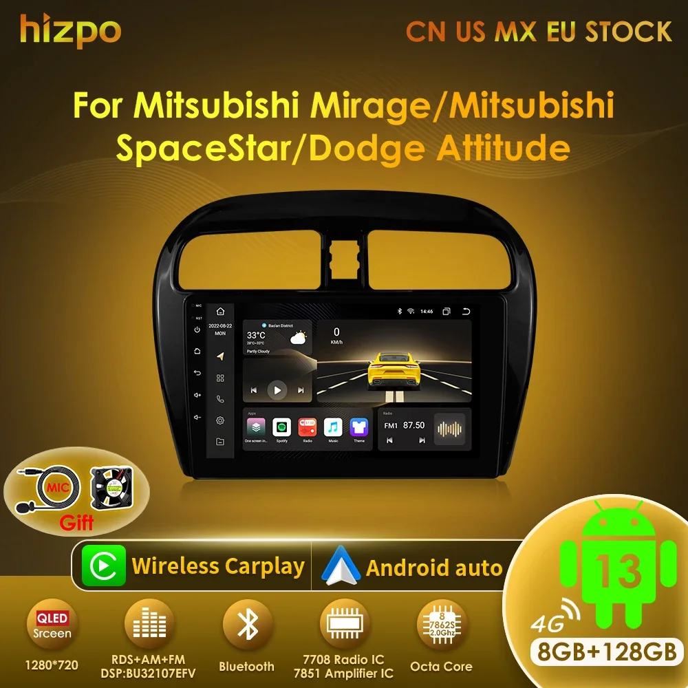 Hizpo 2 DIN Android 13 con GPS y CarPlay para Mitsubishi Space Star