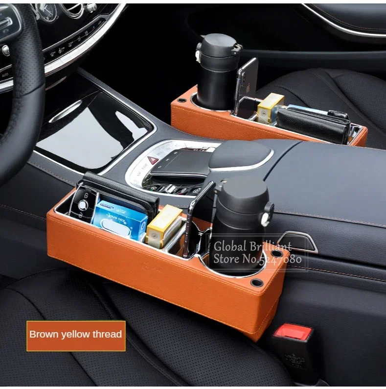 Organizador de asiento con cargador USB para coche y portabotellas PU - imagen 2