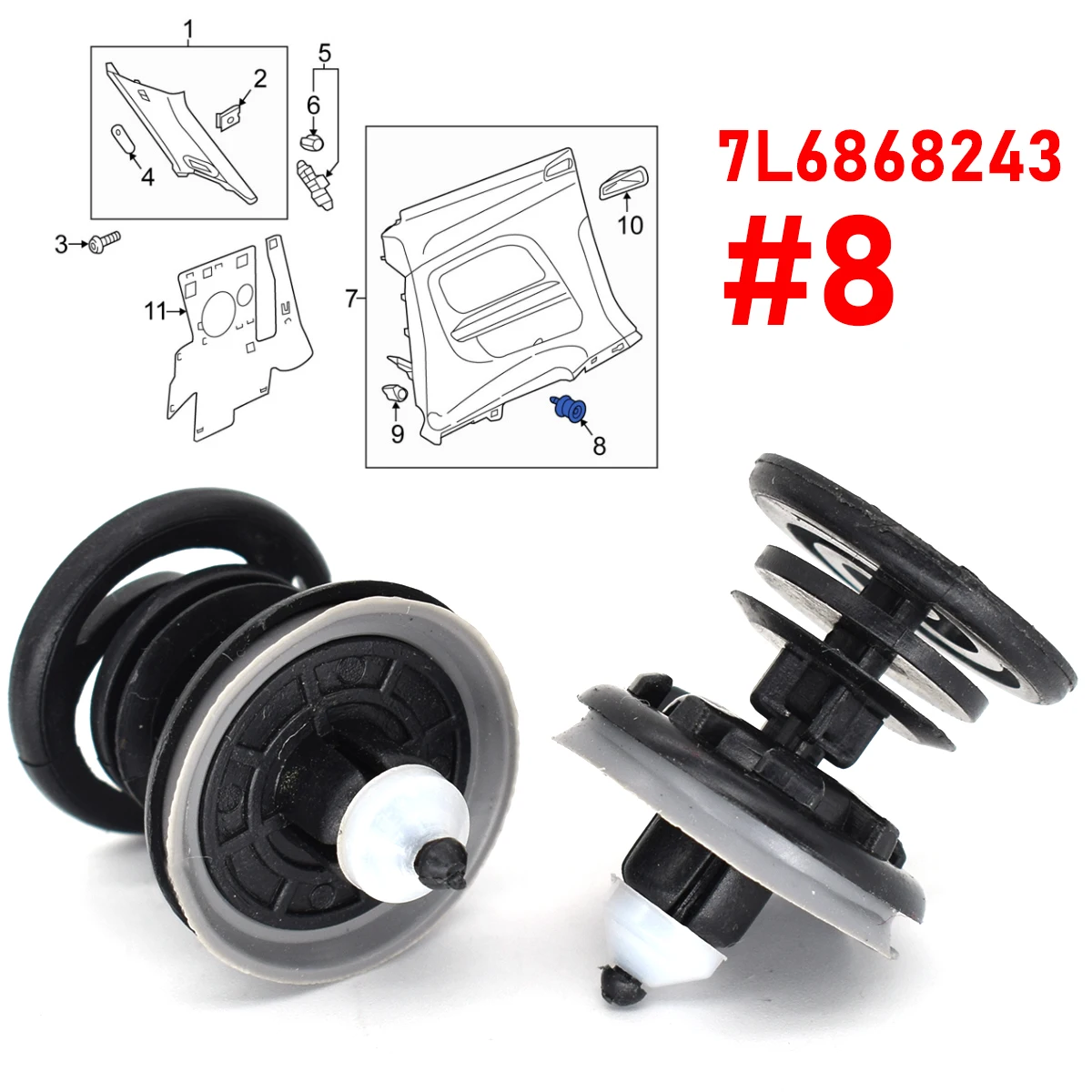 VW Transporter T5/T6 2003-2015 Multivan Clips panel puerta Doubleback - imagen 3