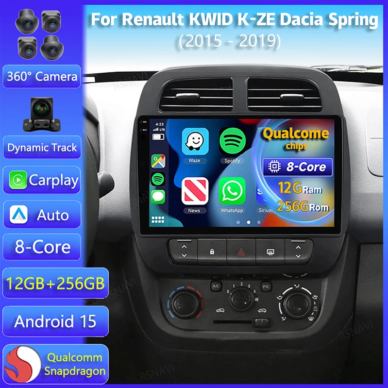 Radio 2 DIN Android 15 con CarPlay para Renault Kwid K-ZE/Dacia Spring