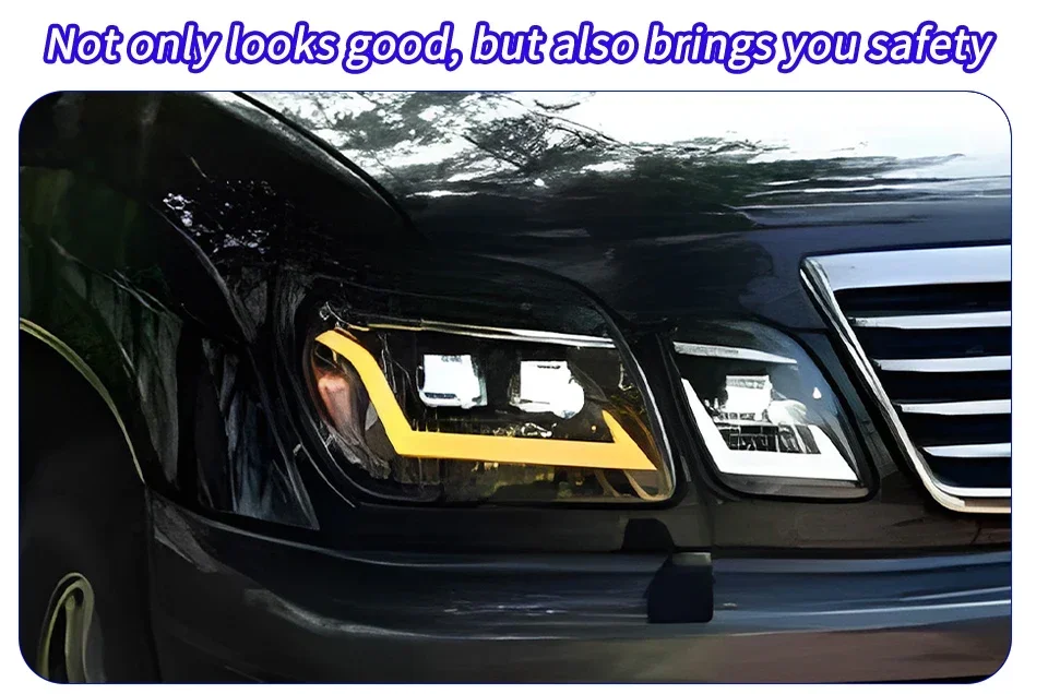 Vista frontal del conjunto de faros LED para Lexus LX470