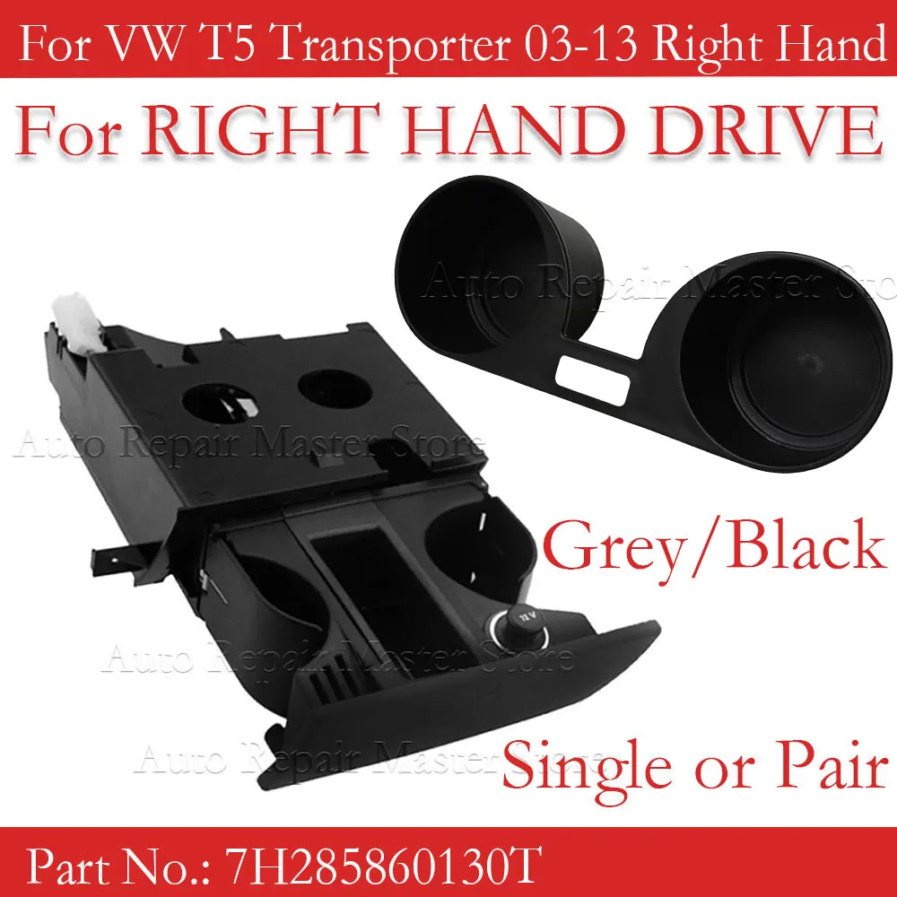 Portavasos RHD negro para VW T5 Transporter 7H