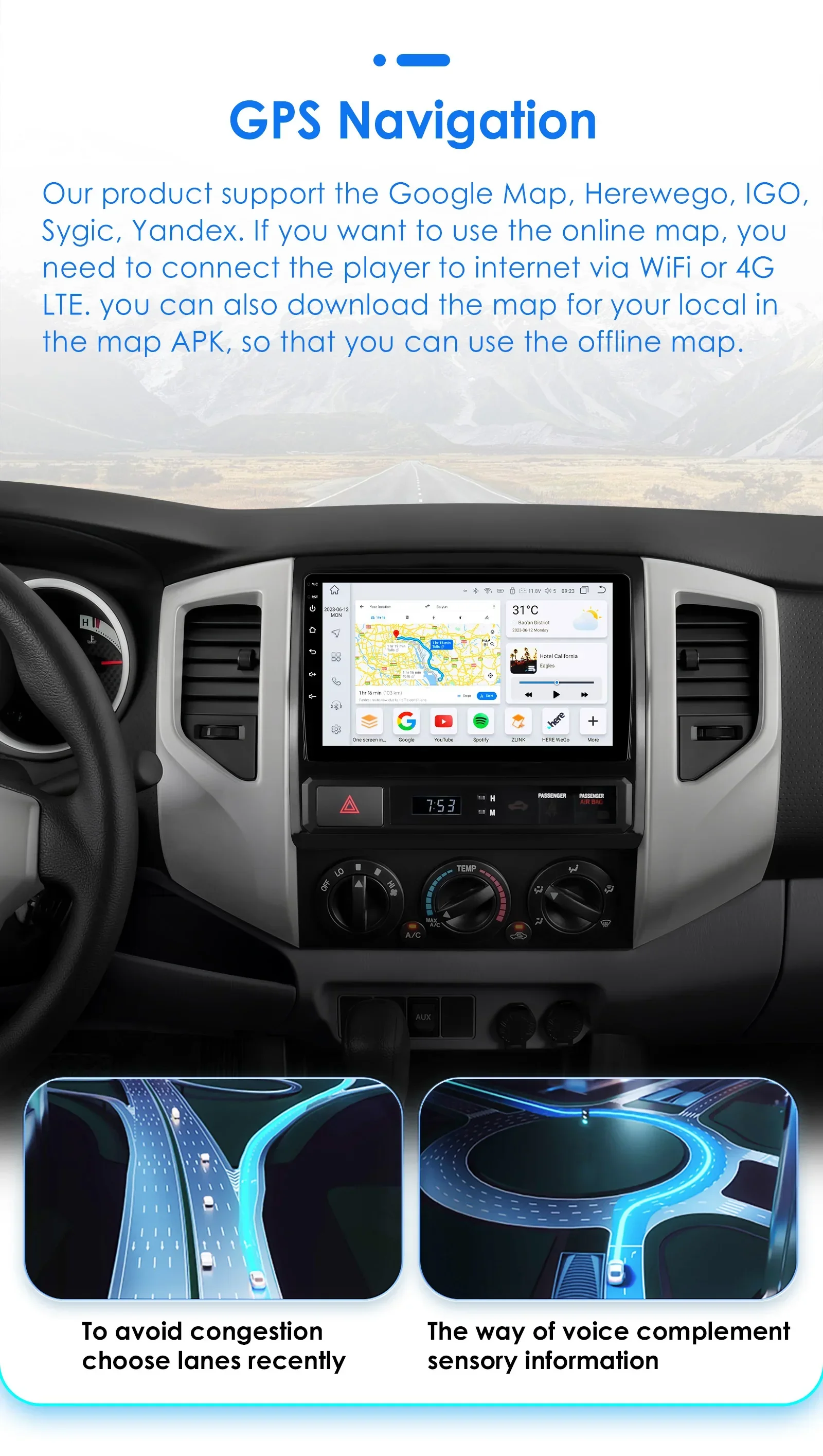 Hizpo radio Android con CarPlay para Toyota Hilux/Tacoma 2005-2015 - imagen 4
