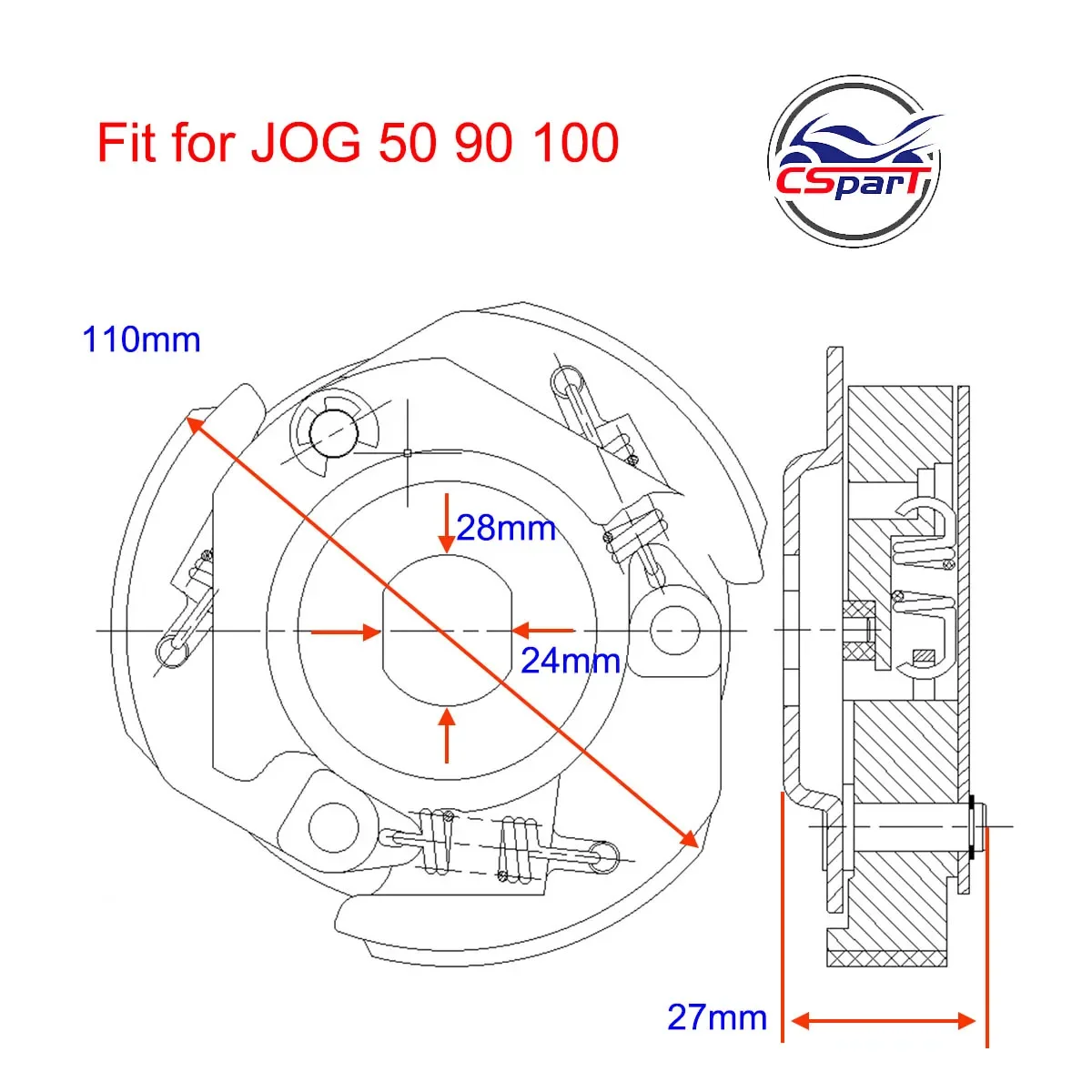 Zapato de embrague de 110MM, piezas de Buggy de 90CC, 2 tiempos, 1P50QMF, 1P52QMG, ATV, Quad, Go Kart - imagen 4