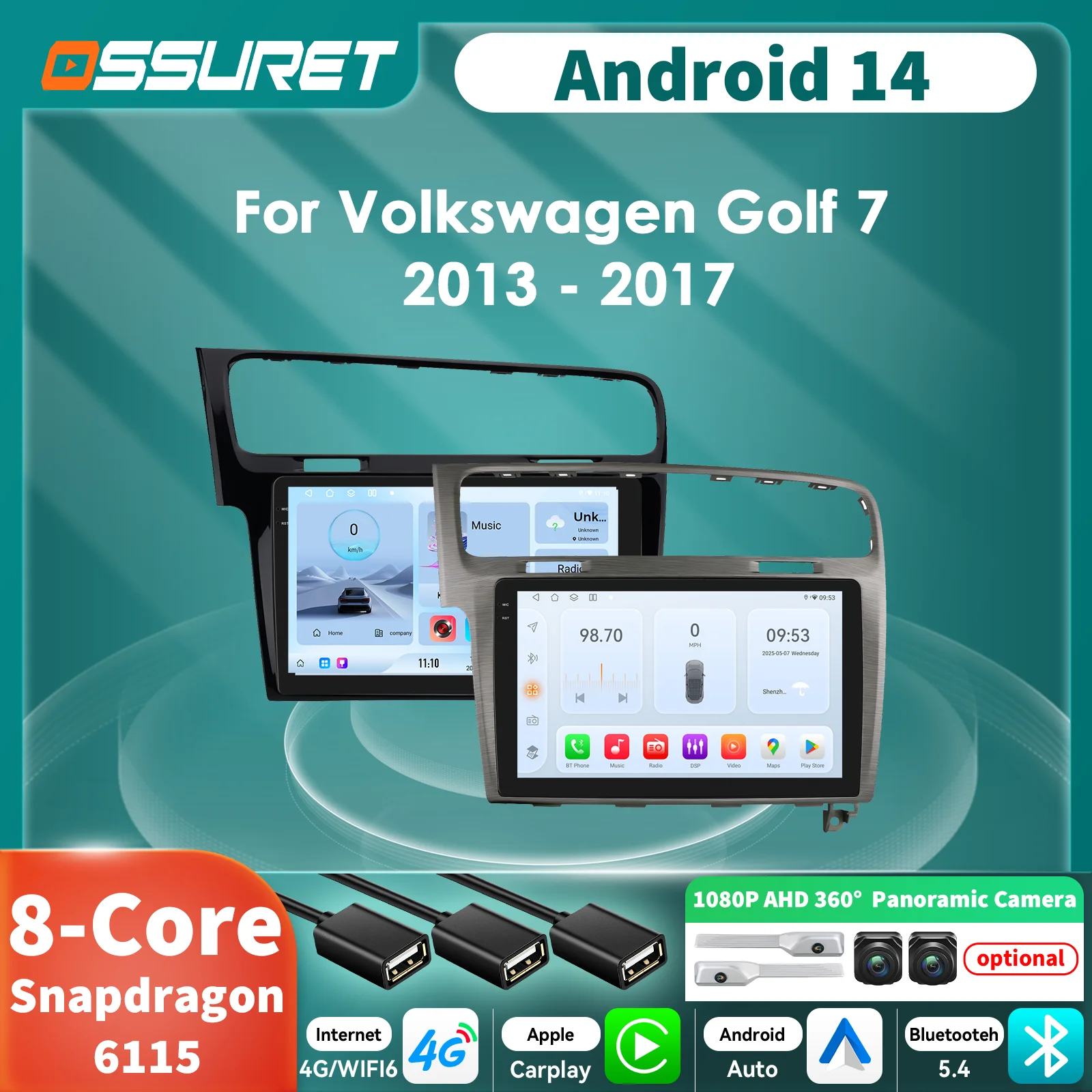 Radio Android 14 para Volkswagen Golf 7 2013-2017 con CarPlay y GPS