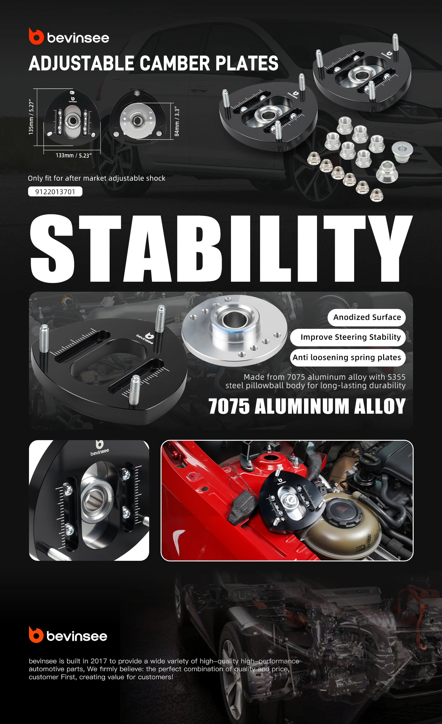 Placas camber ajustables BEVINSEE para montaje delantero