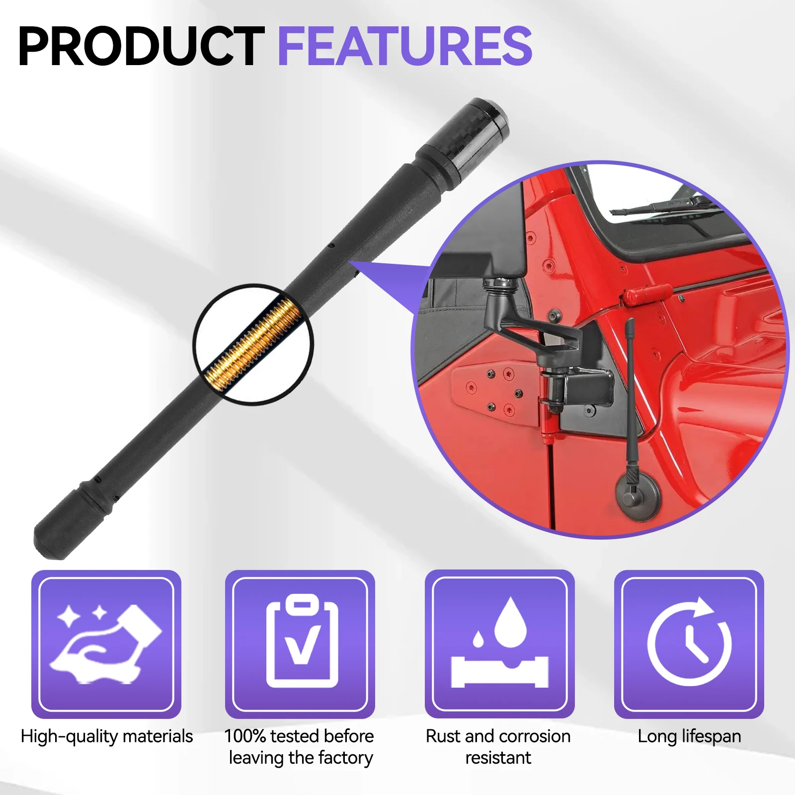 Antena corta de techo FM de 7 pulgadas para Jeep Wrangler JK/JL - imagen 4
