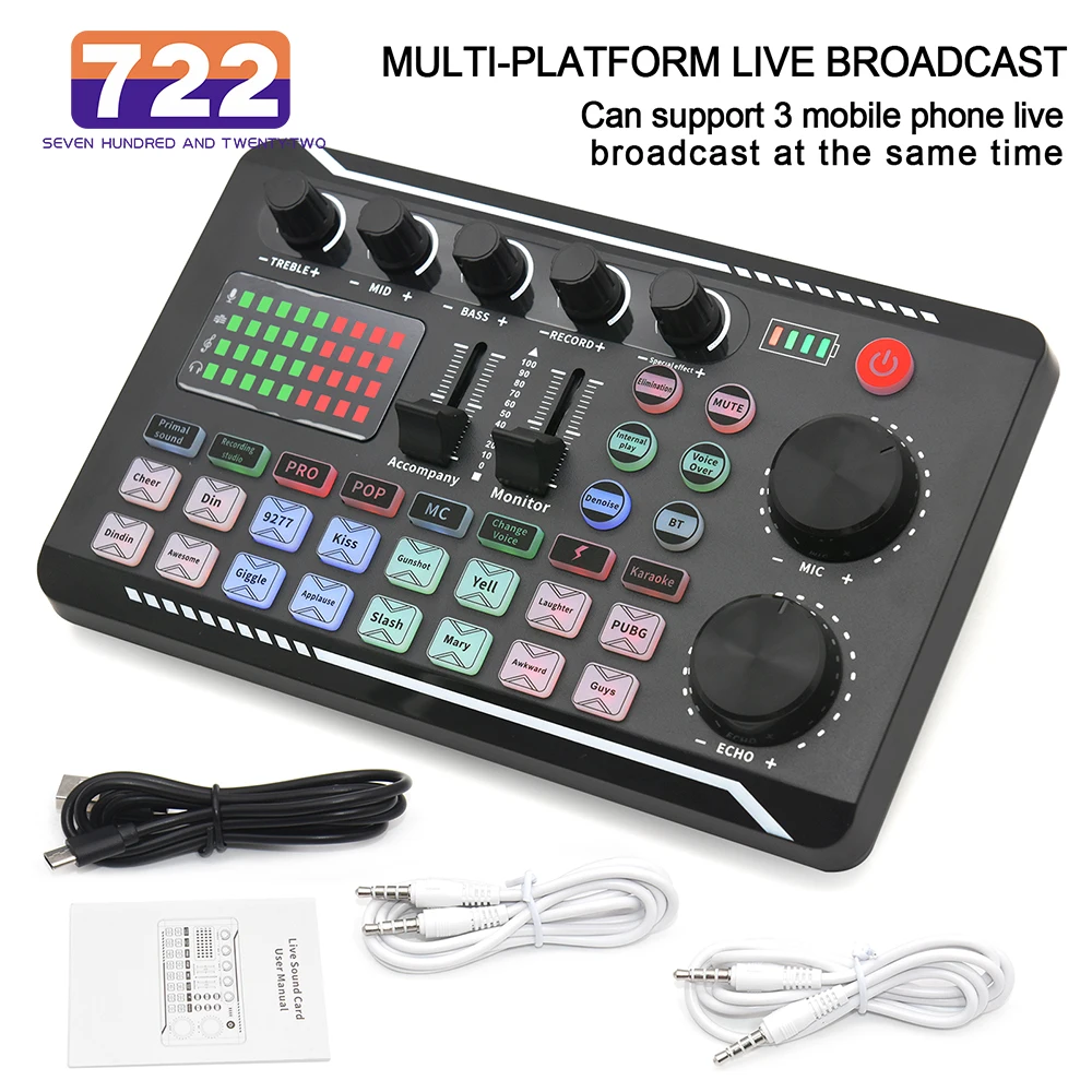 Interfaz de Audio DJ con Bluetooth y Efectos para Transmisión en Vivo