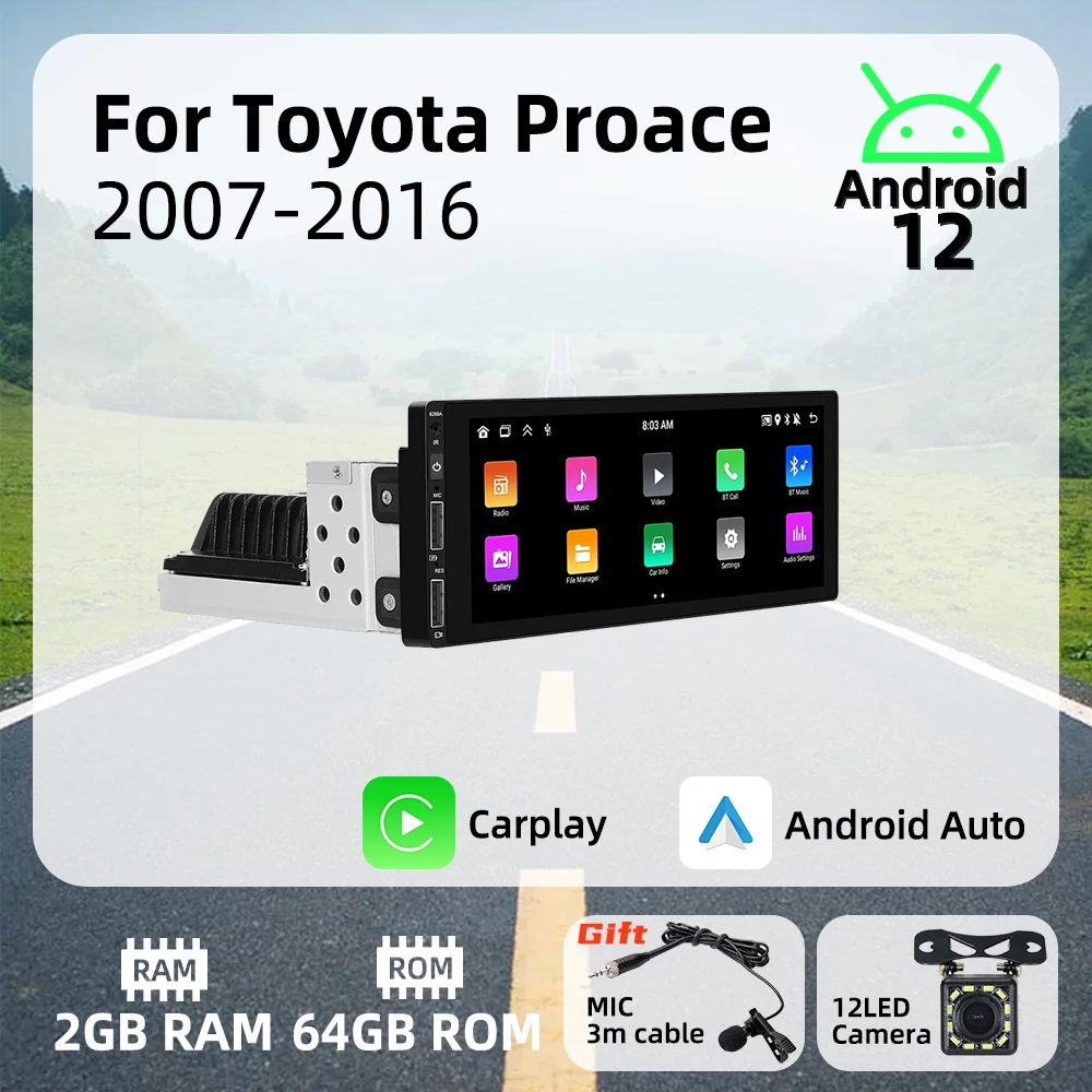 6,9 "1 Din Android Radio Multimedia para coche para Toyota Proace 2007-2016 unidad principal estéreo Carplay Android Auto Autoradio navegación