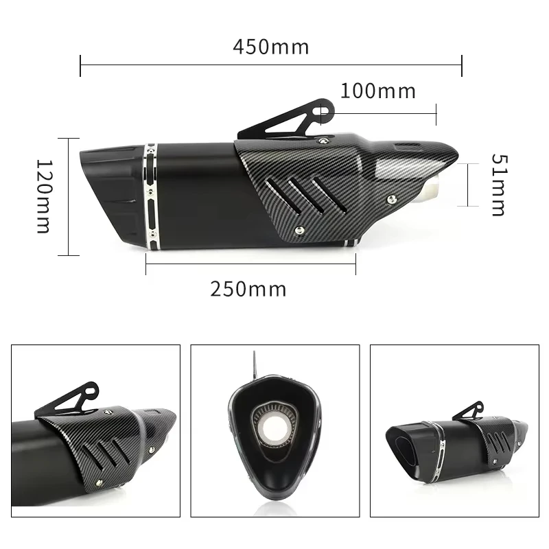 Silenciador escape 51mm acero inoxidable – Kawasaki Ninja Z400 Z900 ZX6R, KTM Yamaha R3 R6 - imagen 2
