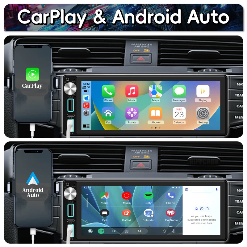 Autorradio 1 DIN Hippcron con CarPlay y Android Auto, pantalla IPS - imagen 2