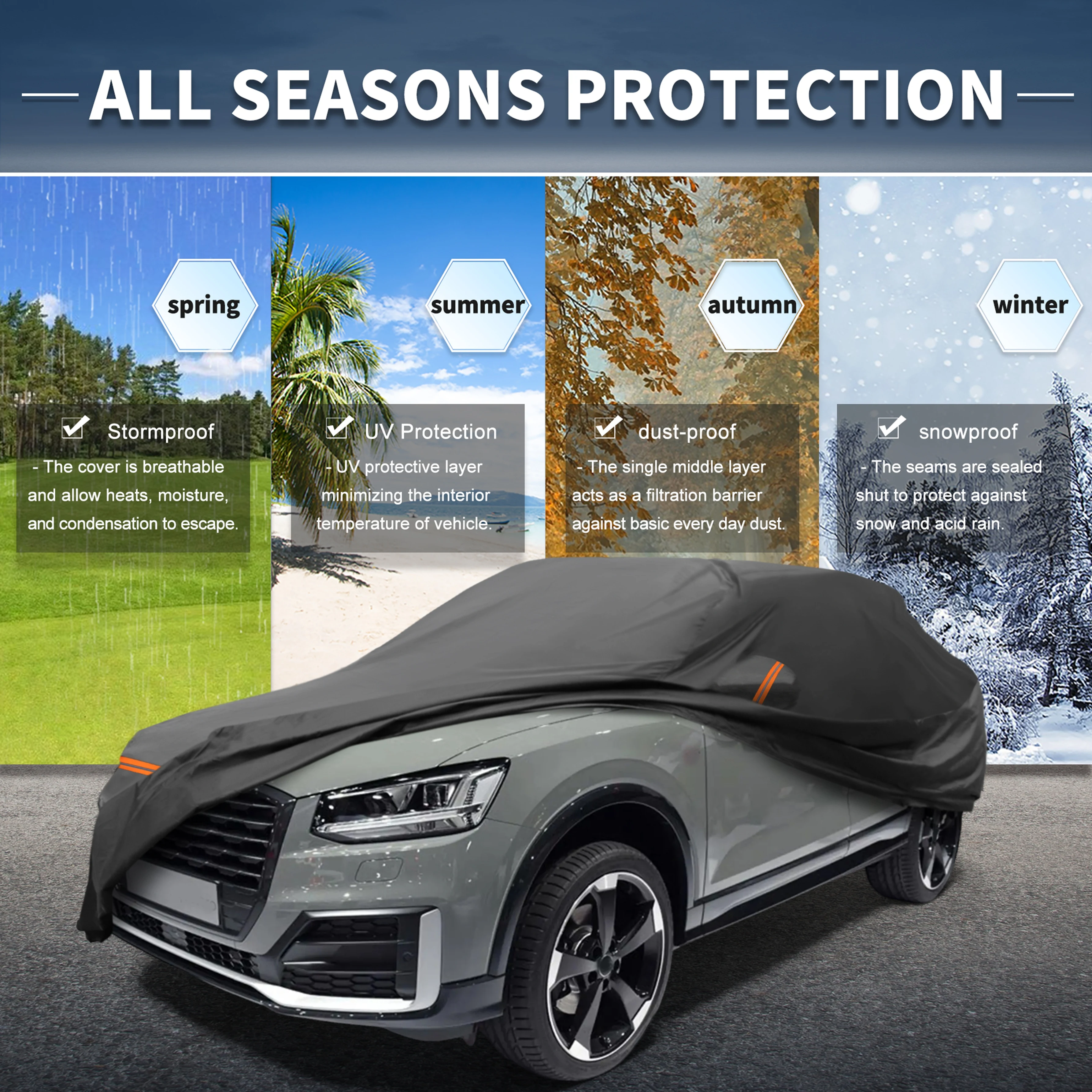 Cubierta coche UXCELL impermeable transpirable para Audi Q2 2009-2024
