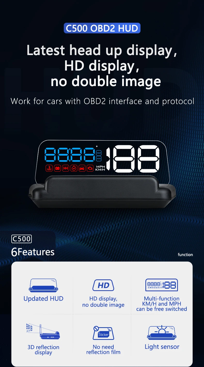 C500 HUD velocímetro parabrisas