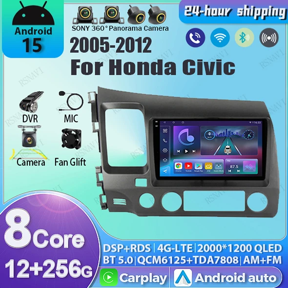 Autoradio Android CarPlay para Honda Civic 2005-2012 con WiFi QLED