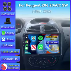 Radio multimedia Android 15 con CarPlay y GPS – Peugeot 206 CC/SW