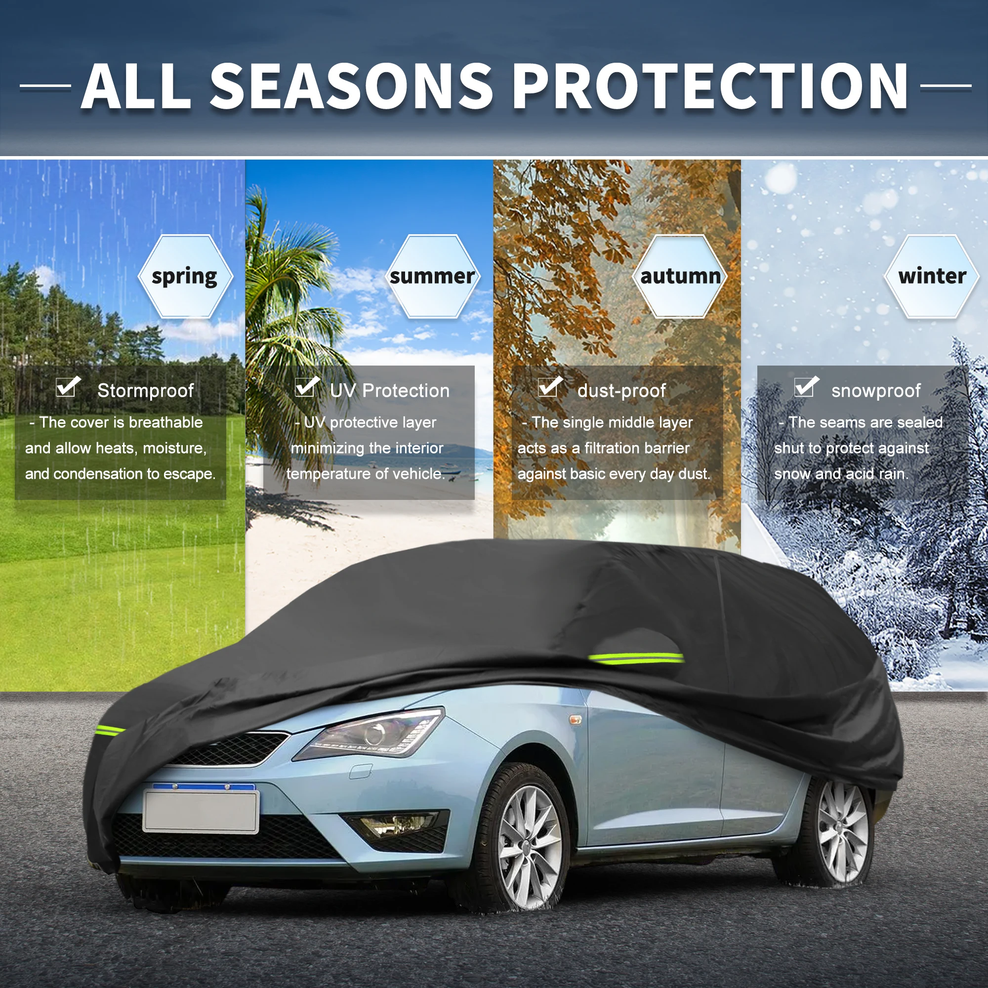 X Autohaux cubierta de coche para Seat Ibiza IV/V 2008-2021 210D-PU cubiertas de coche completas para exteriores protección impermeable a prueba de viento para todo tipo de clima