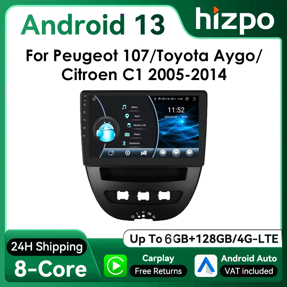 Autoradio Hizpo 10″ para Peugeot 107, Toyota Aygo y Citroën C1