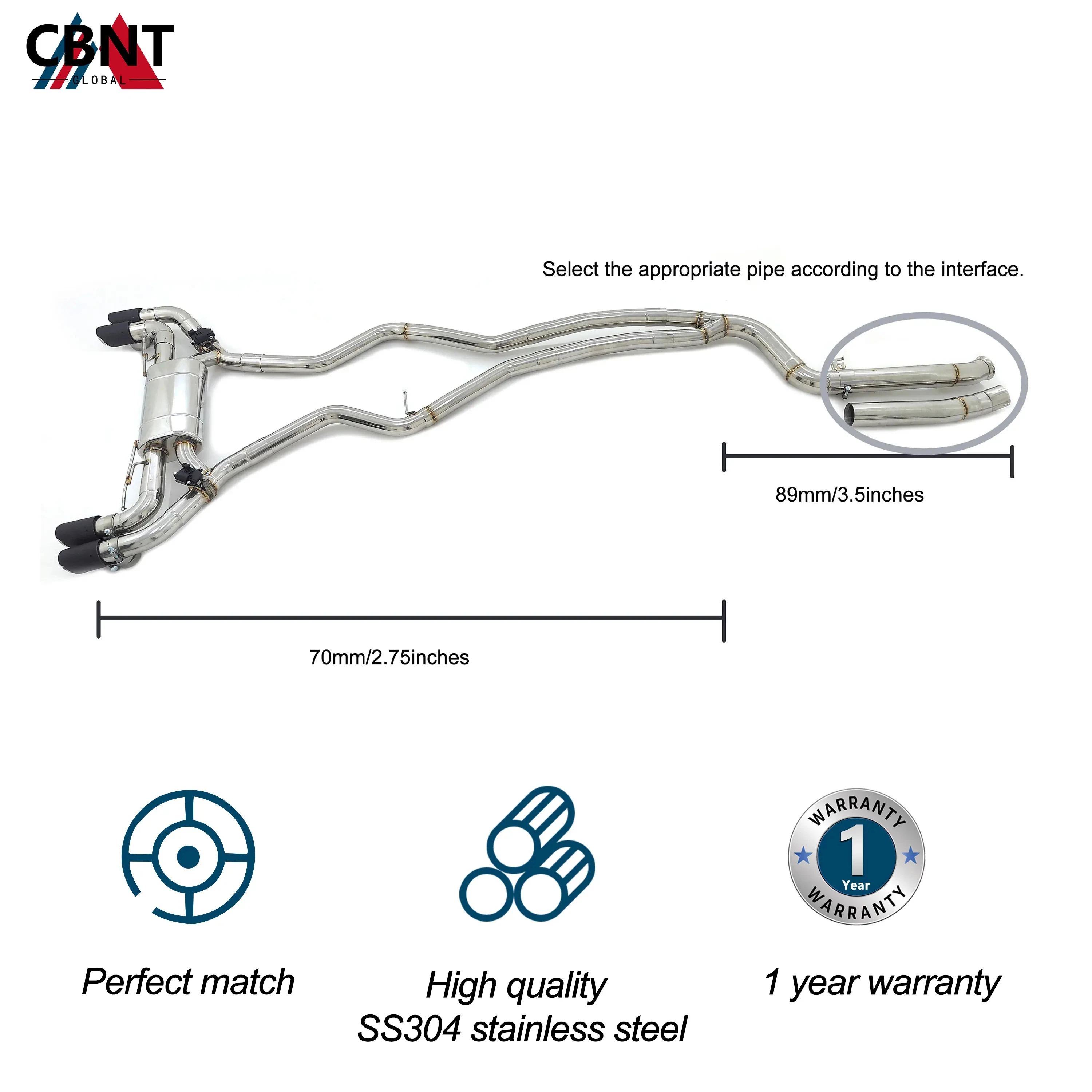 Escape catback CBNT con válvula para BMW M240i M340i M440i B58 - imagen 3