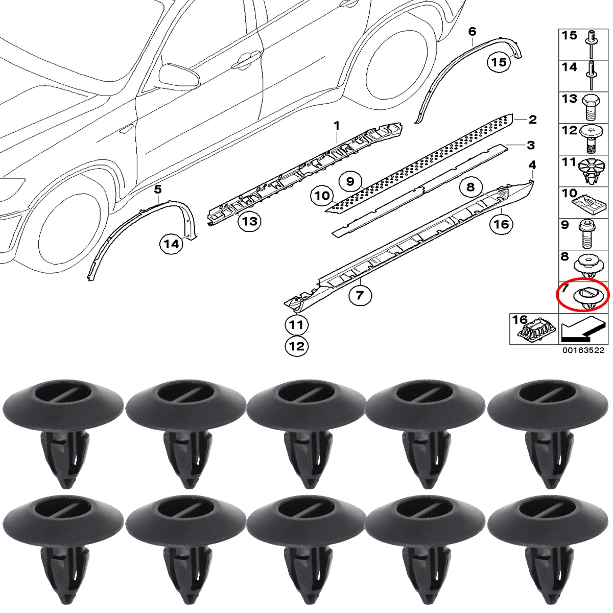 51777171003 Clip de moldura lateral para BMW X3, X5, X6 y MINI - imagen 5