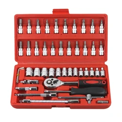 Juego llaves vaso 1/4" con trinquete y destornillador – 46 piezas herramientas coche