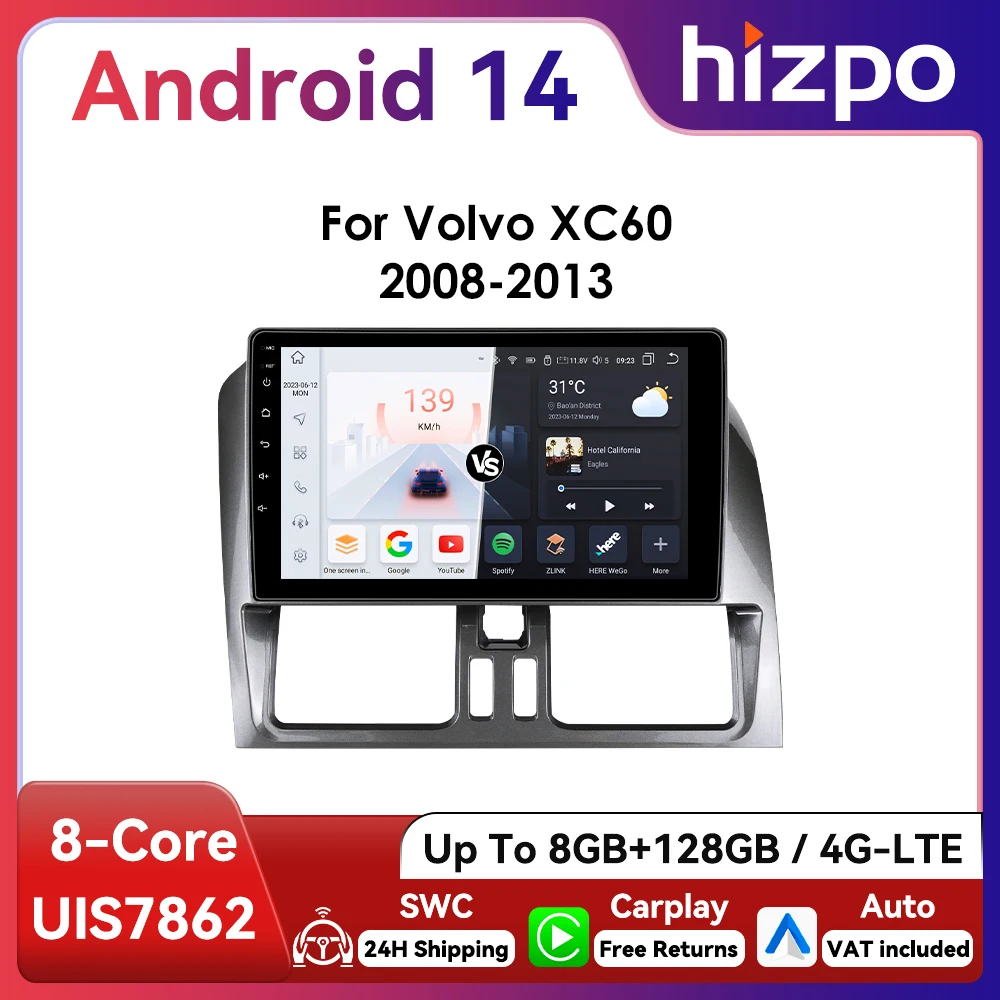 Radio CarPlay Hizpo 9 pulgadas navegador GPS Volvo XC60 2008-2013