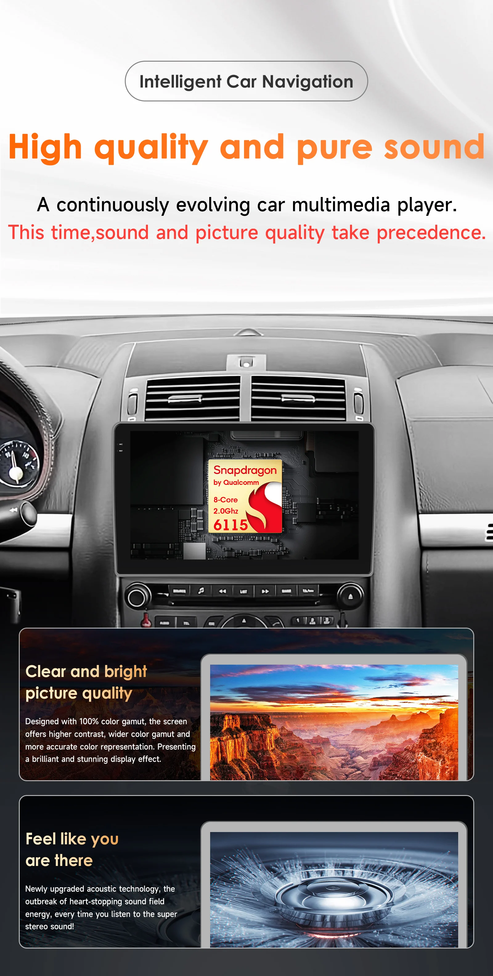 Vista frontal del equipo Android 13 Carplay para Peugeot 407