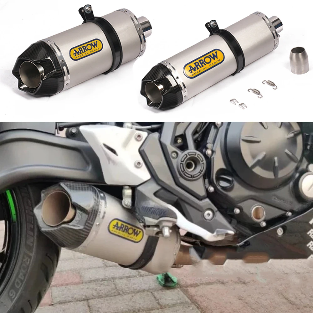 Escape universal de 51mm para motocicleta visto desde varios ángulos