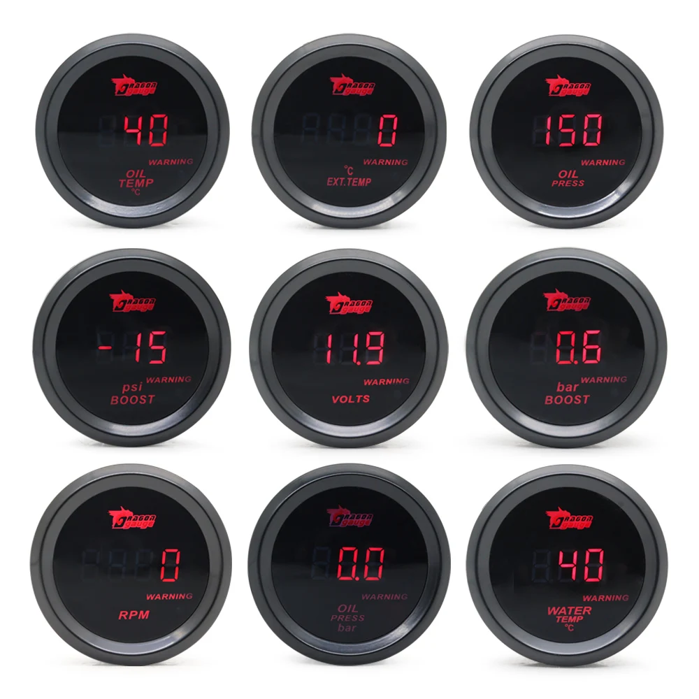 Medidor digital LED rojo – refuerzo, temperatura y voltaje