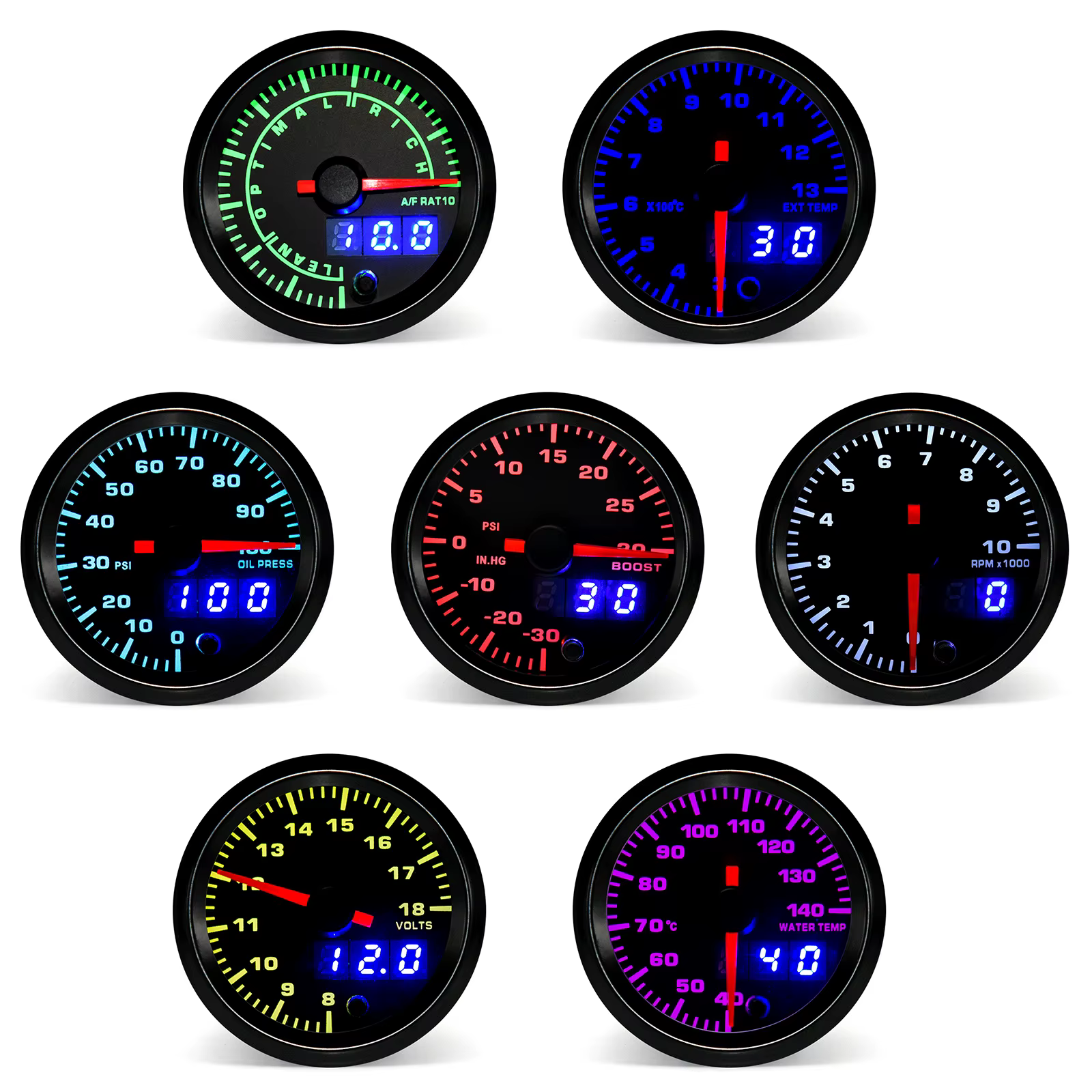 Manómetro turbo presión aceite con display LED multientrada coche - imagen 2