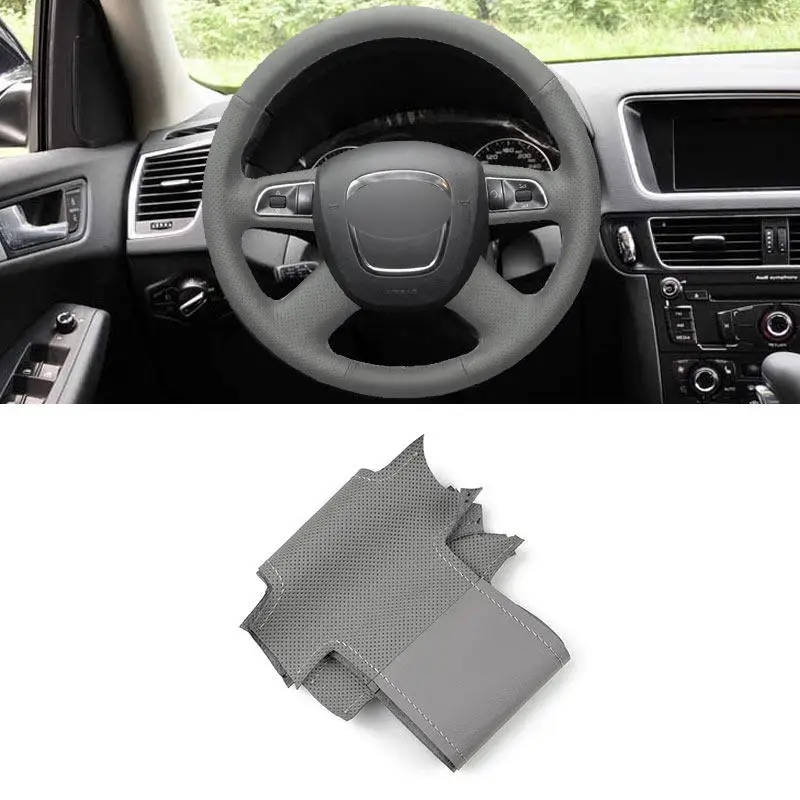 Protector volante cuero perforado gris para Audi A3 A4 A5 A6 A8 Q5 Q7