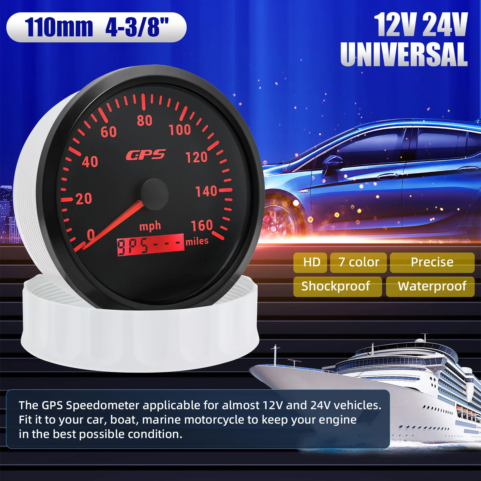 Velocímetro GPS de 110 mm con cuentahoras para barco y coche - imagen 3
