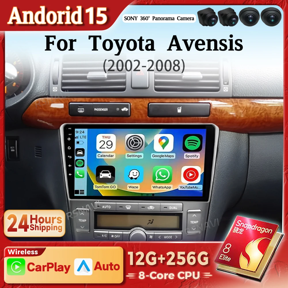Radio 2DIN Android 15 con CarPlay para Toyota Avensis T250