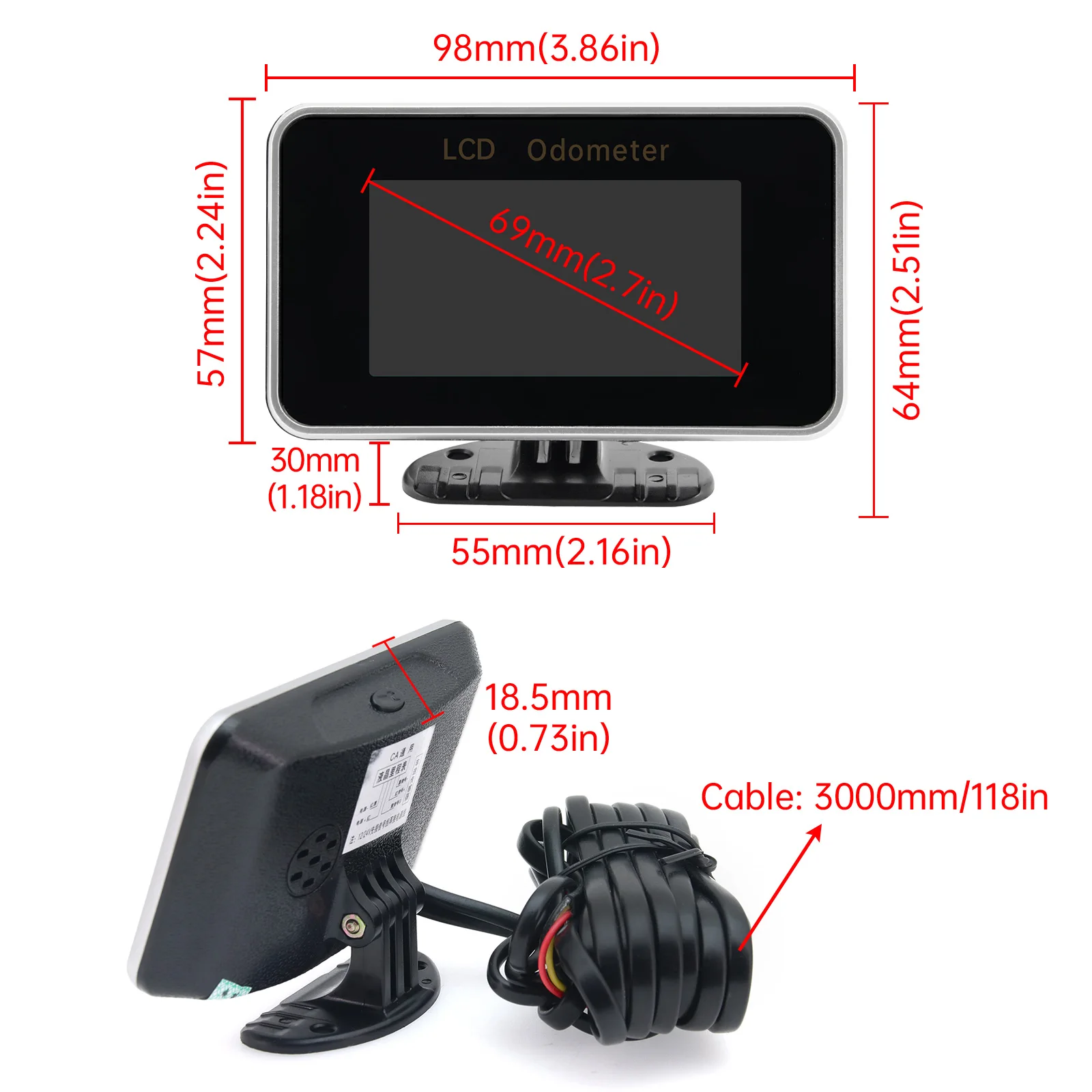 Velocímetro digital LCD con odómetro y alarma para coche y camión - imagen 3